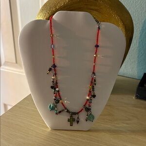 Handcrafted Beaded Necklace with Cross Pendant